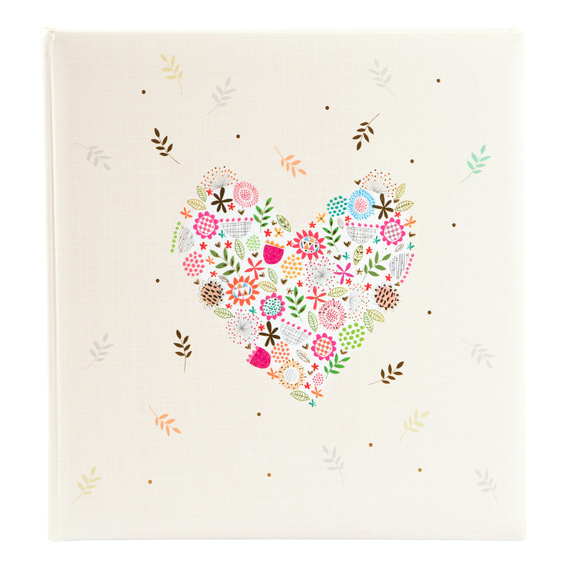 A Goldbuch white photo album with heart shaped flower design, decorated with flowers, ideal for your treasured moments.