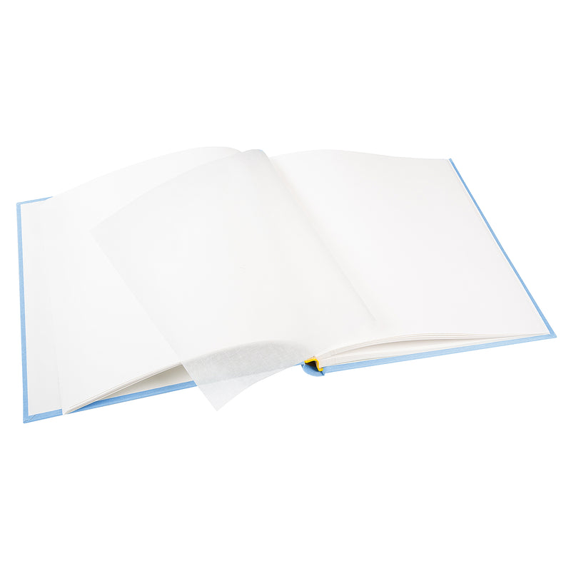 Goldbuch photo album with hello baby text on a light blue surface.