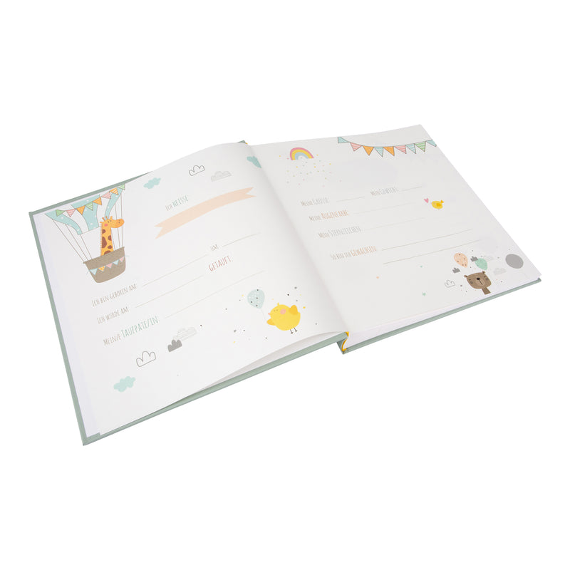 A Goldbuch light green Baby Boy photo album with elegant design, ideal for your treasured moments, with additional page for the baby name.