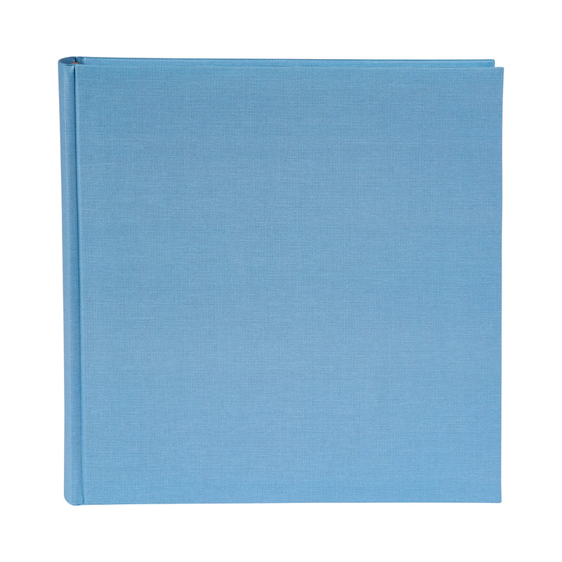 A blue Goldbuch photo album resting on a white background, showcasing its vibrant color and sleek design.