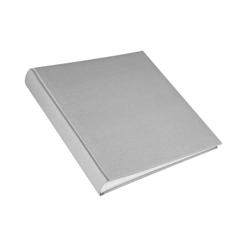 A grey Goldbuch photo album resting on a white background, showcasing its vibrant color and sleek design.