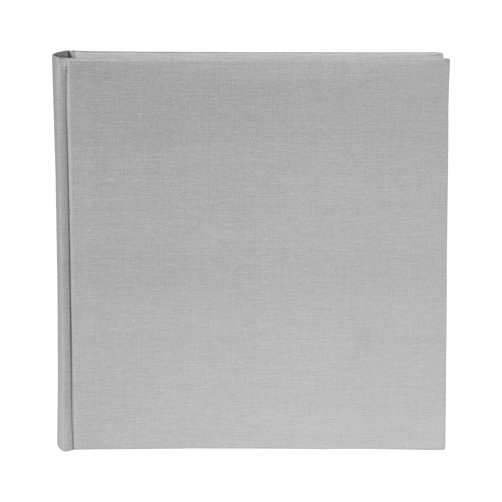 A grey Goldbuch photo album resting on a white background, showcasing its vibrant color and sleek design.