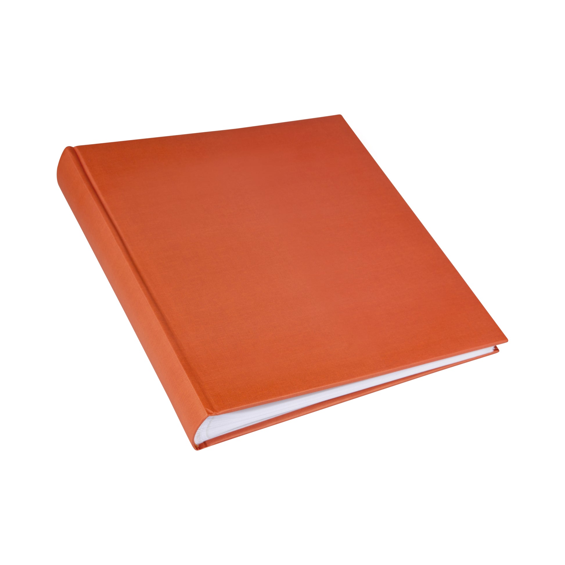 A red Goldbuch photo album resting on a white background, showcasing its vibrant color and sleek design.