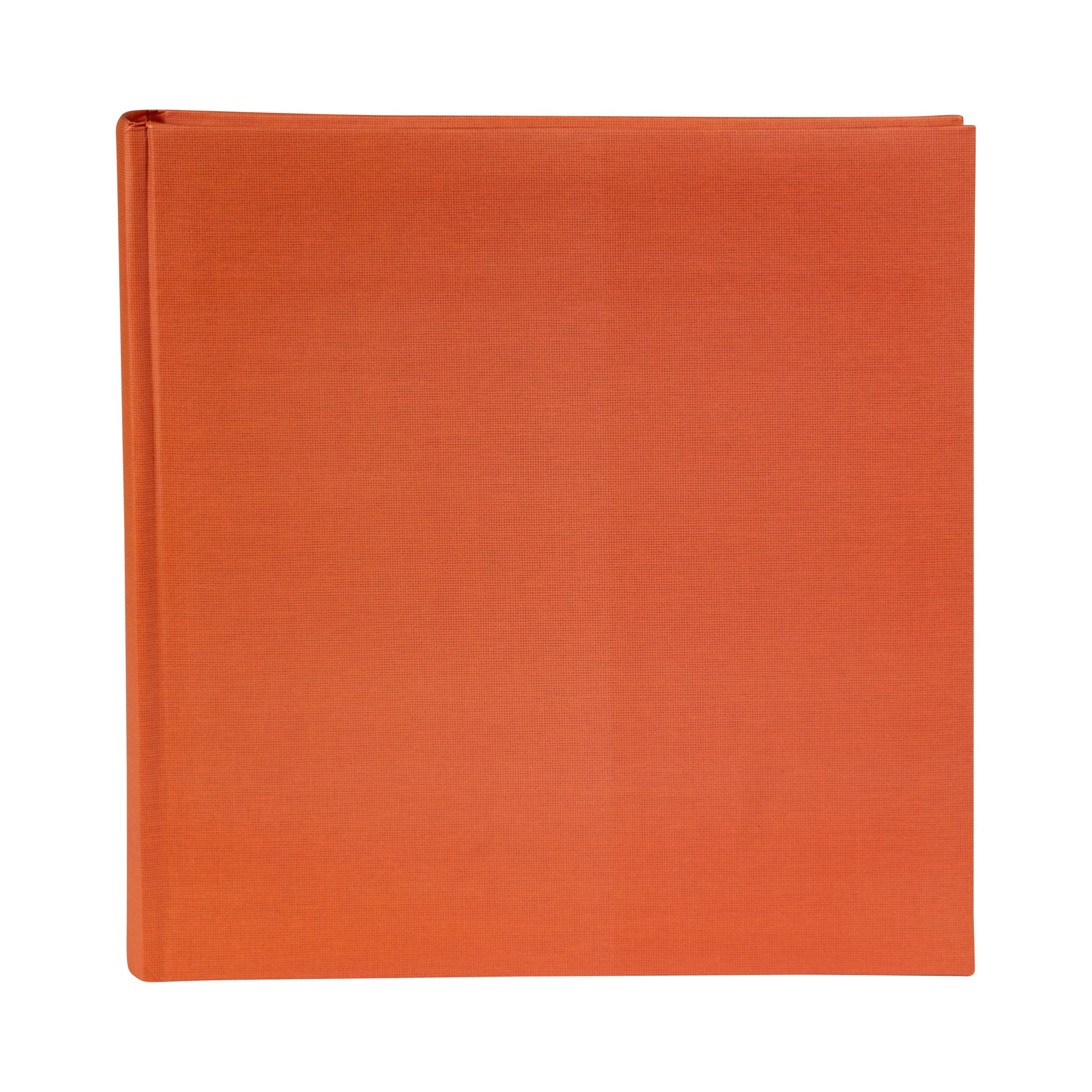 A red Goldbuch photo album resting on a white background, showcasing its vibrant color and sleek design.
