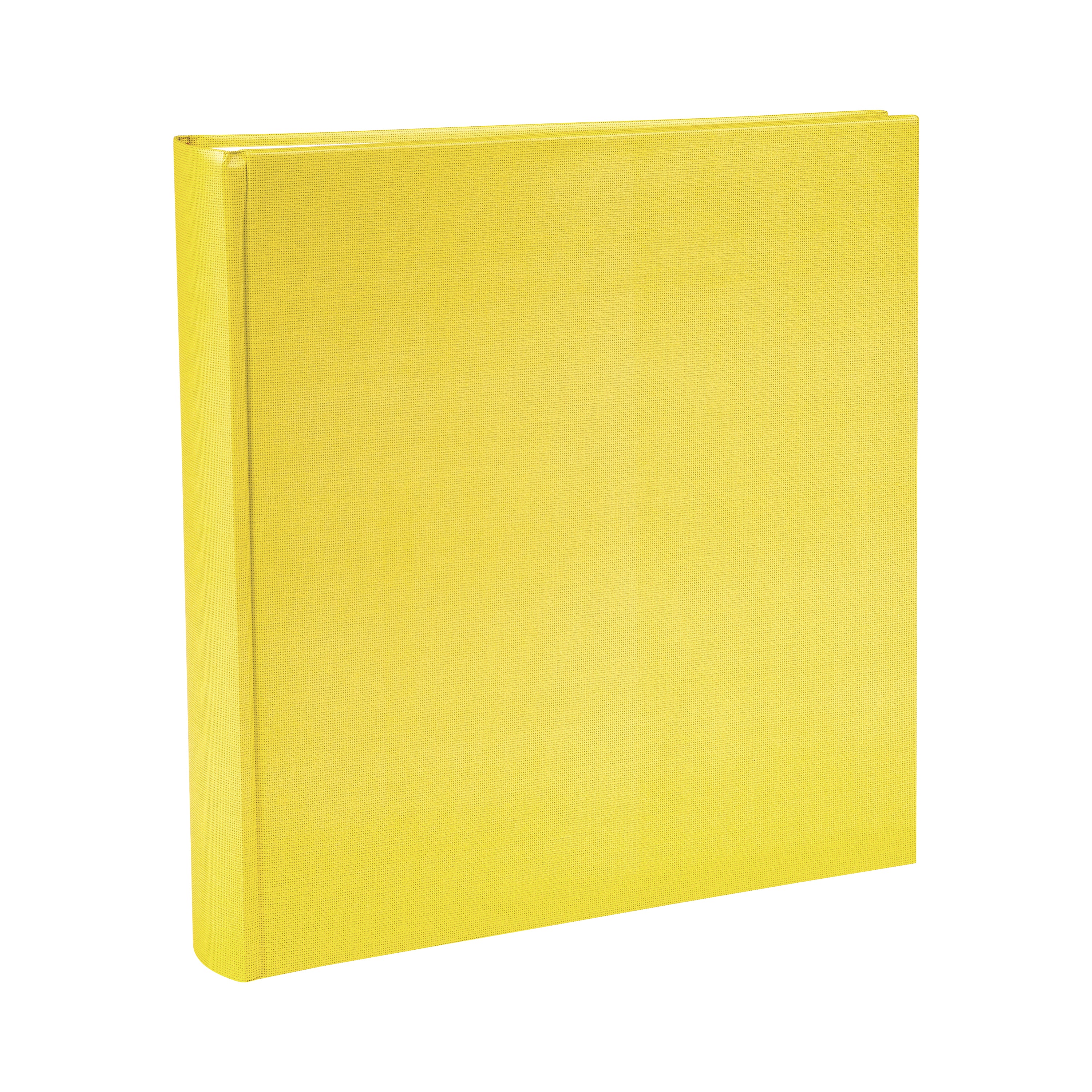 A yellow Goldbuch photo album resting on a white background, showcasing its vibrant color and sleek design.