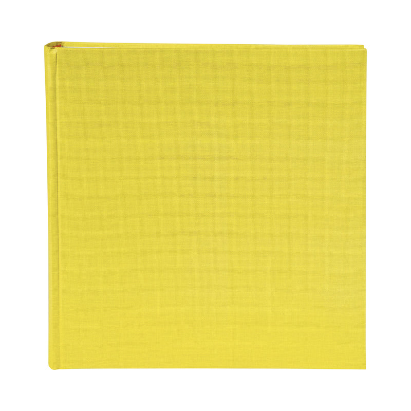 A yellow Goldbuch photo album resting on a white background, showcasing its vibrant color and sleek design.