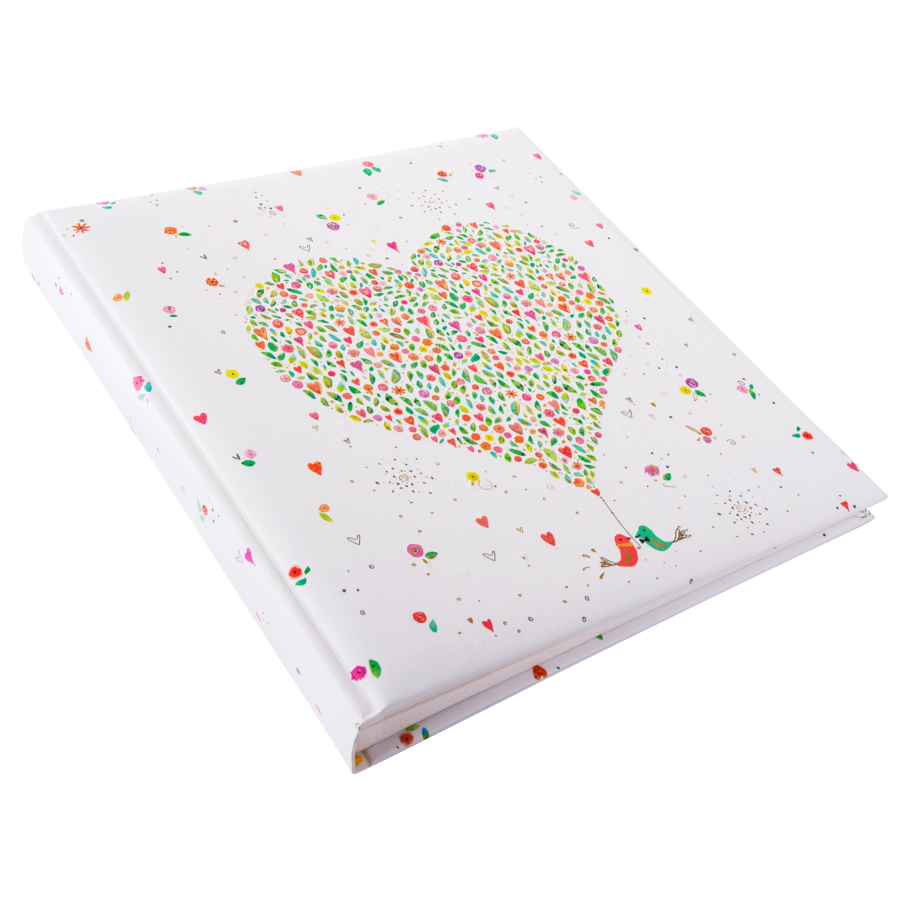 A Goldbuch photoalbum with a heart motif and vibrant hearts, perfect for storing cherished memories.