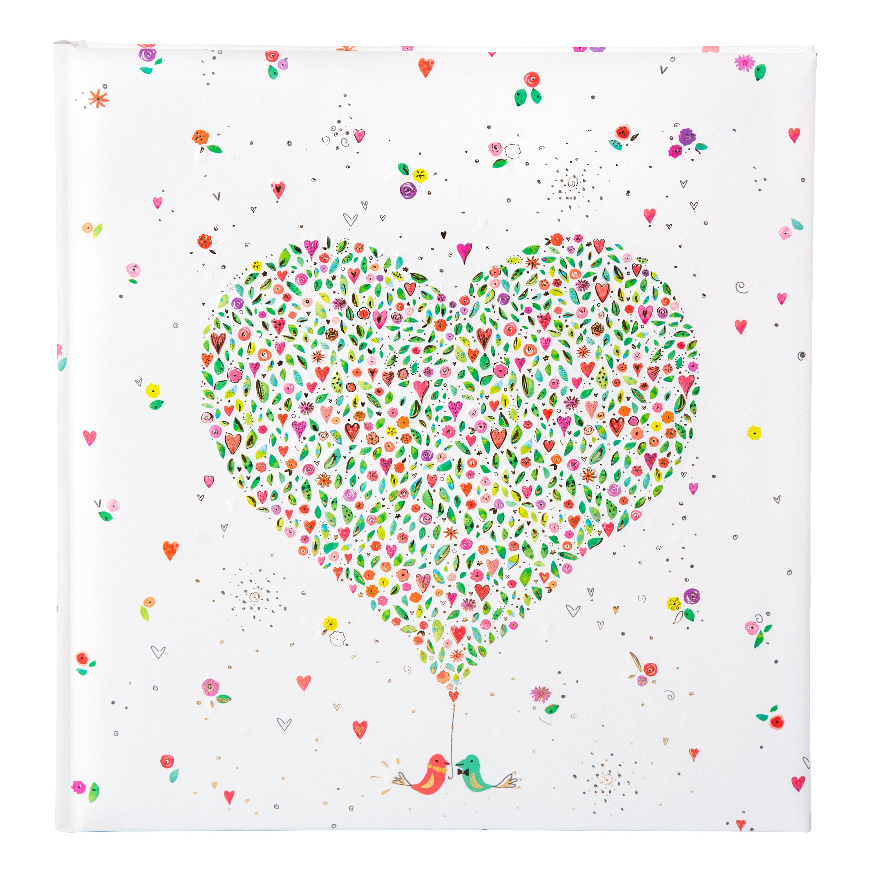 A Goldbuch photoalbum with a heart motif and vibrant hearts, perfect for storing cherished memories.