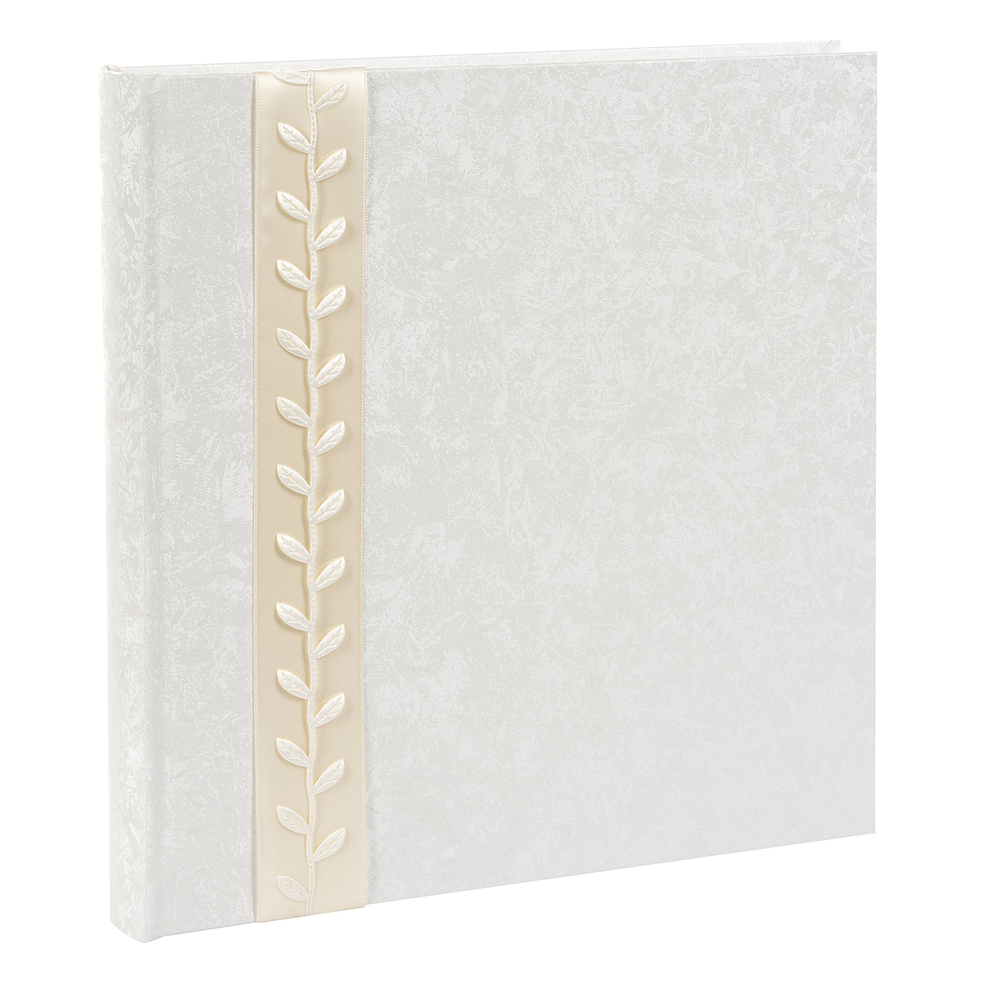A stylish white Goldbuch photo album with a luxurious gold leaf design, perfect for preserving cherished memories.
