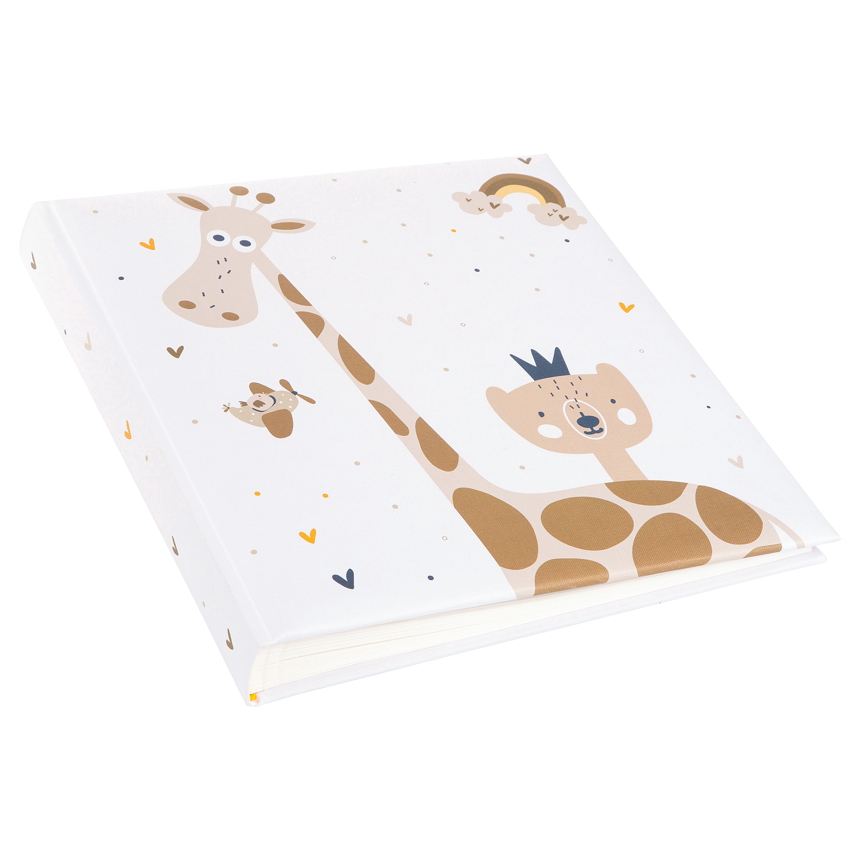 A Goldbuch baby photo album featuring a charming cover with a giraffe and a bear, perfect for capturing precious memories.
