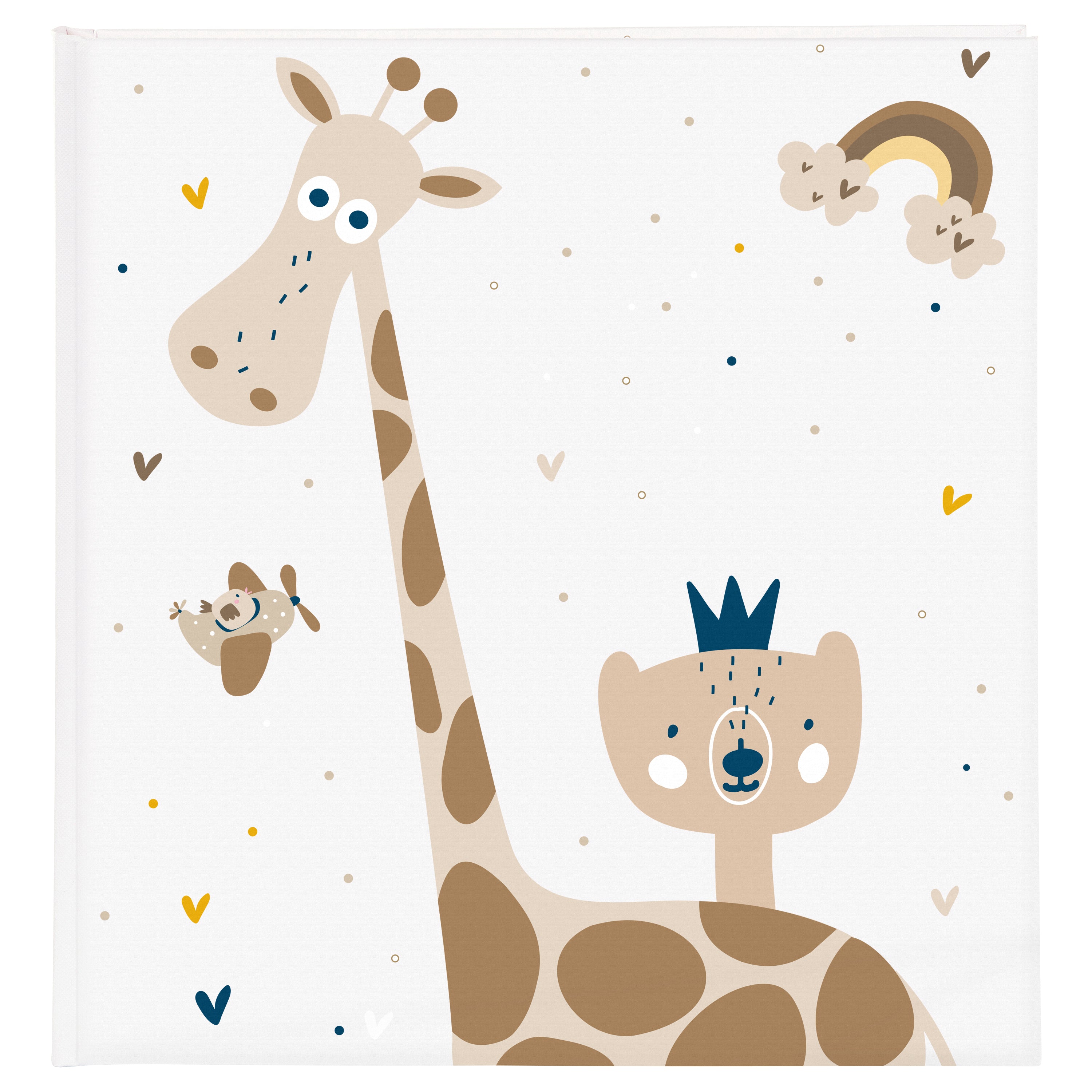 A Goldbuch baby photo album featuring a charming cover with a giraffe and a bear, perfect for capturing precious memories.
