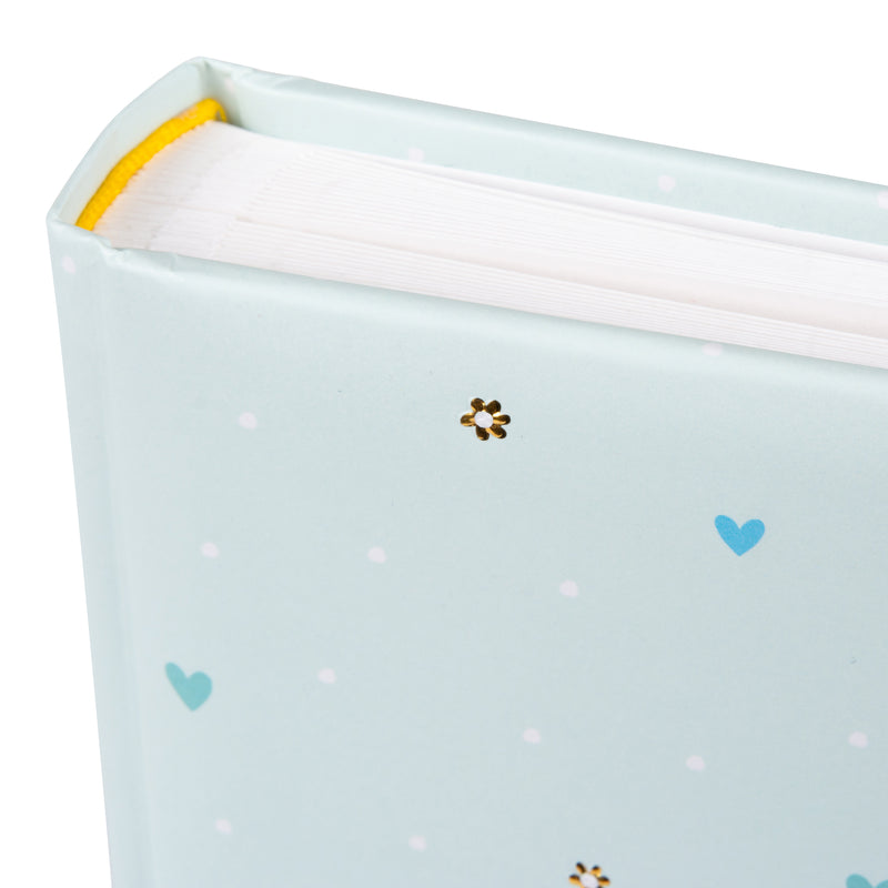 A blue Goldbuch photo album adorned with two birds and a baby bird, perfect for storing cherished memories in a photo album.