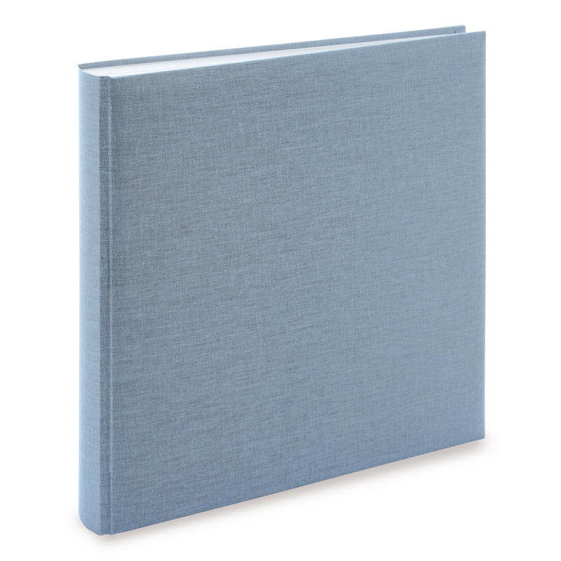 A Goldbuch stylish blue grey linen photo album, perfect for storing and showcasing photographs.