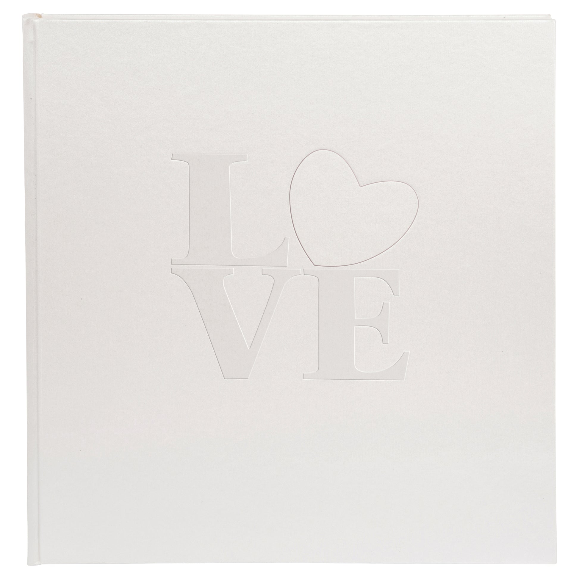 A white Goldbuch wedding photo album showcasing the word "love" beautifully positioned in the middle of the cover.