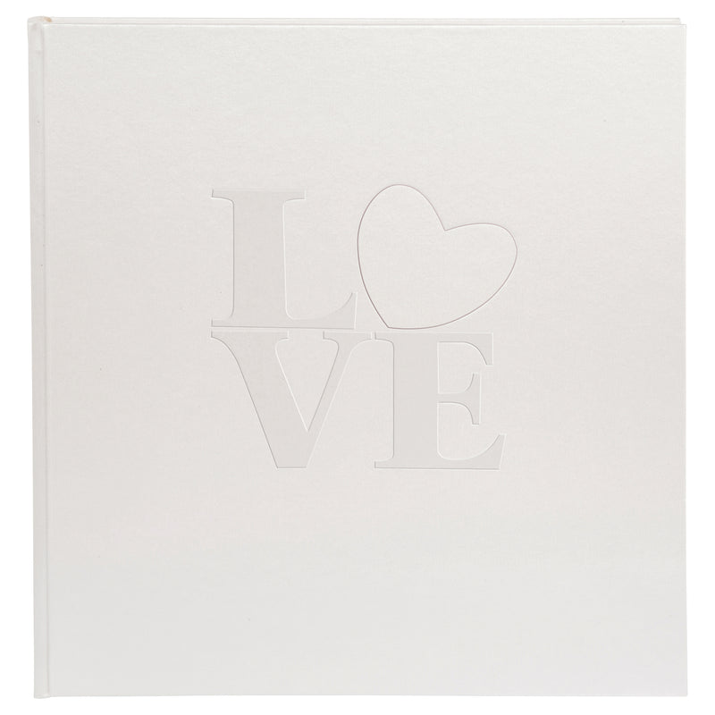 A white Goldbuch wedding photo album showcasing the word "love" beautifully positioned in the middle of the cover.