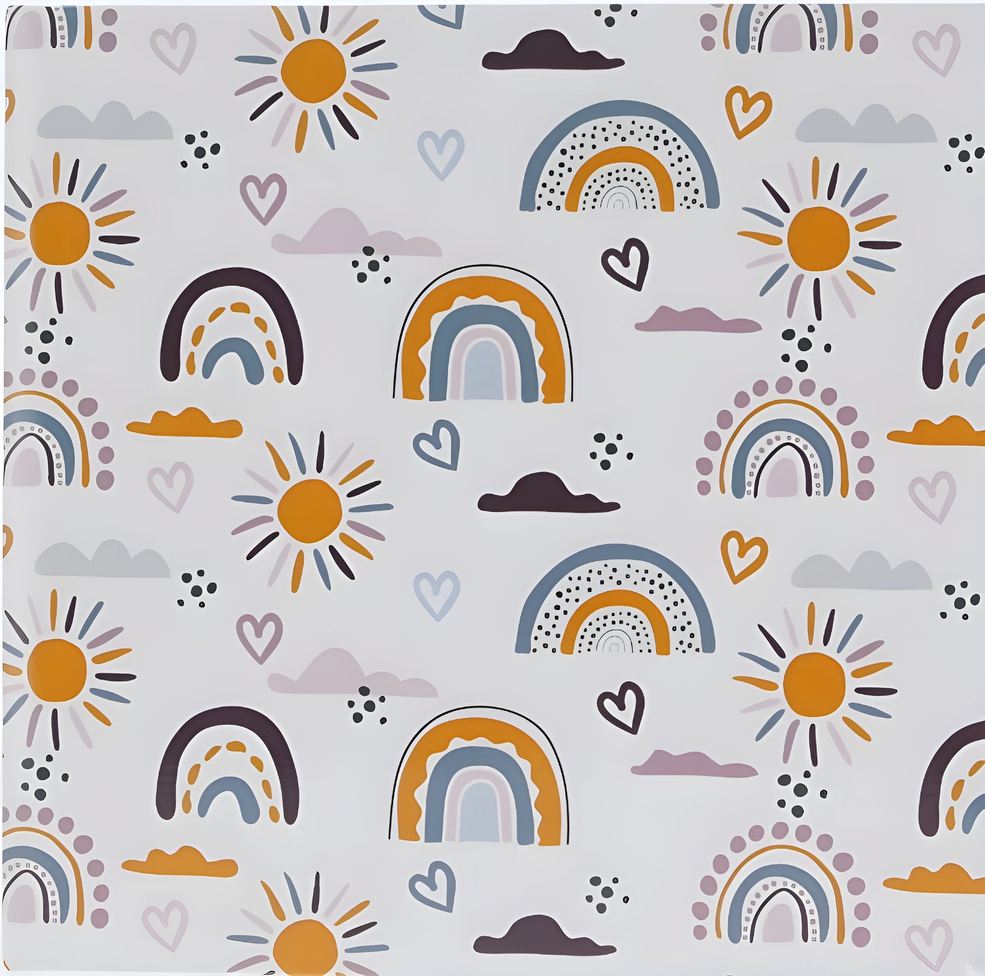 Hama Photo Album, showcasing a white binder with a cheerful rainbow and sun design.