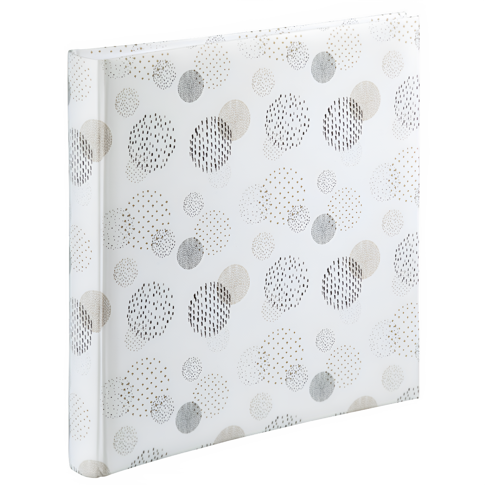 A Hama jumbo photo album featuring a dot patterned fabric, highlighting its graphic dot design.