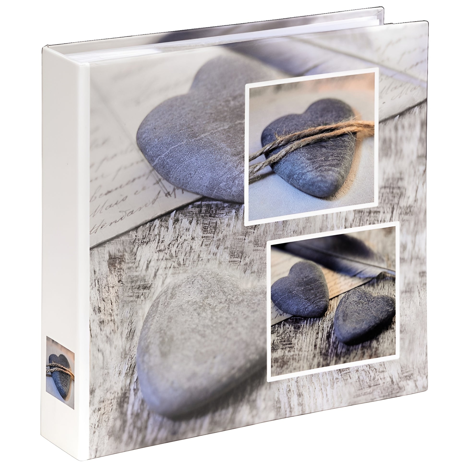 A binder from Hama Photo Album showcasing two images: a heart and a stone, elegantly presented.