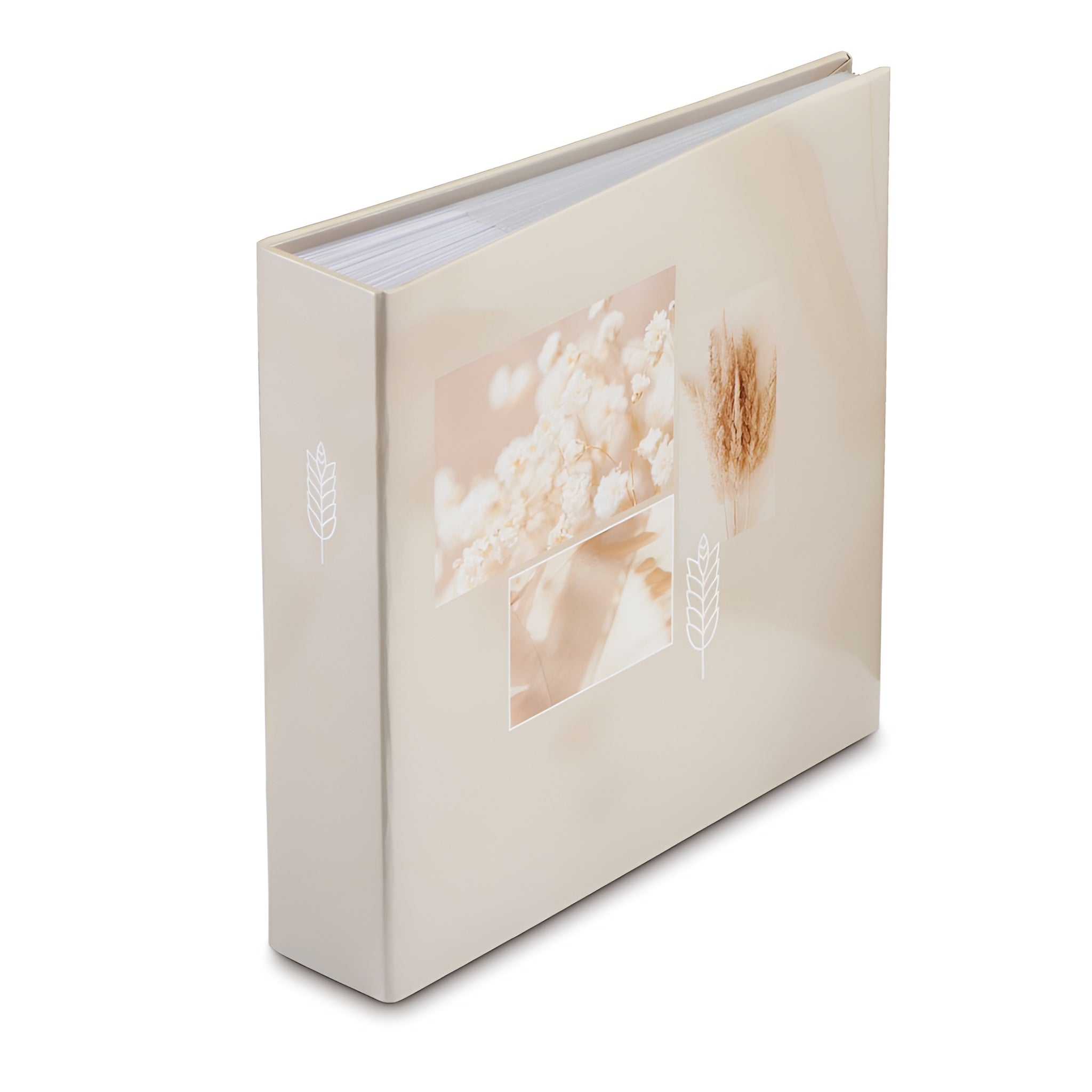 Hama photo album in a white binder adorned with a floral design, perfect for storing and showcasing photographs.