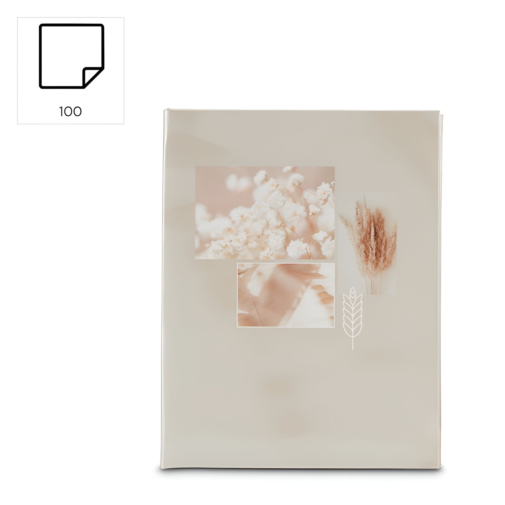 Hama photo album in a white binder adorned with a floral design, perfect for storing and showcasing photographs.
