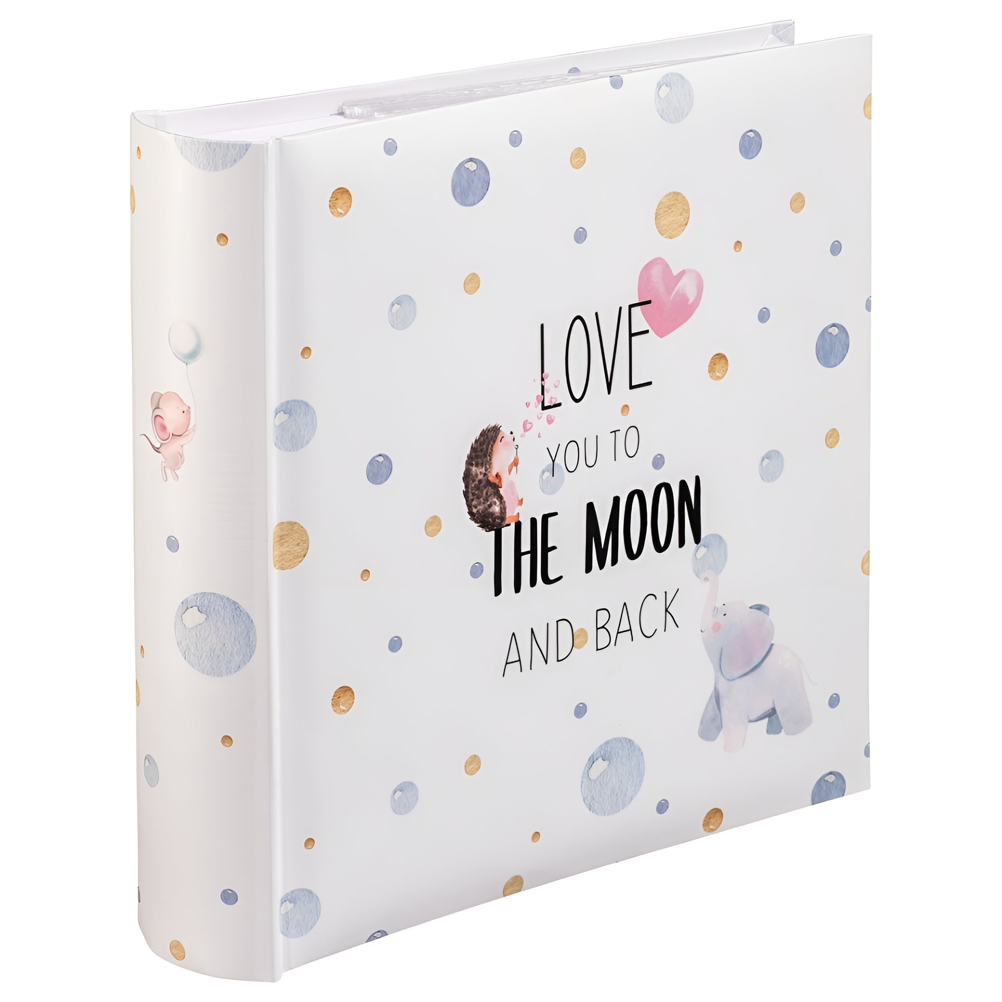 Hama photo album cover featuring the phrase "love you to the moon and back" with decorative elements.