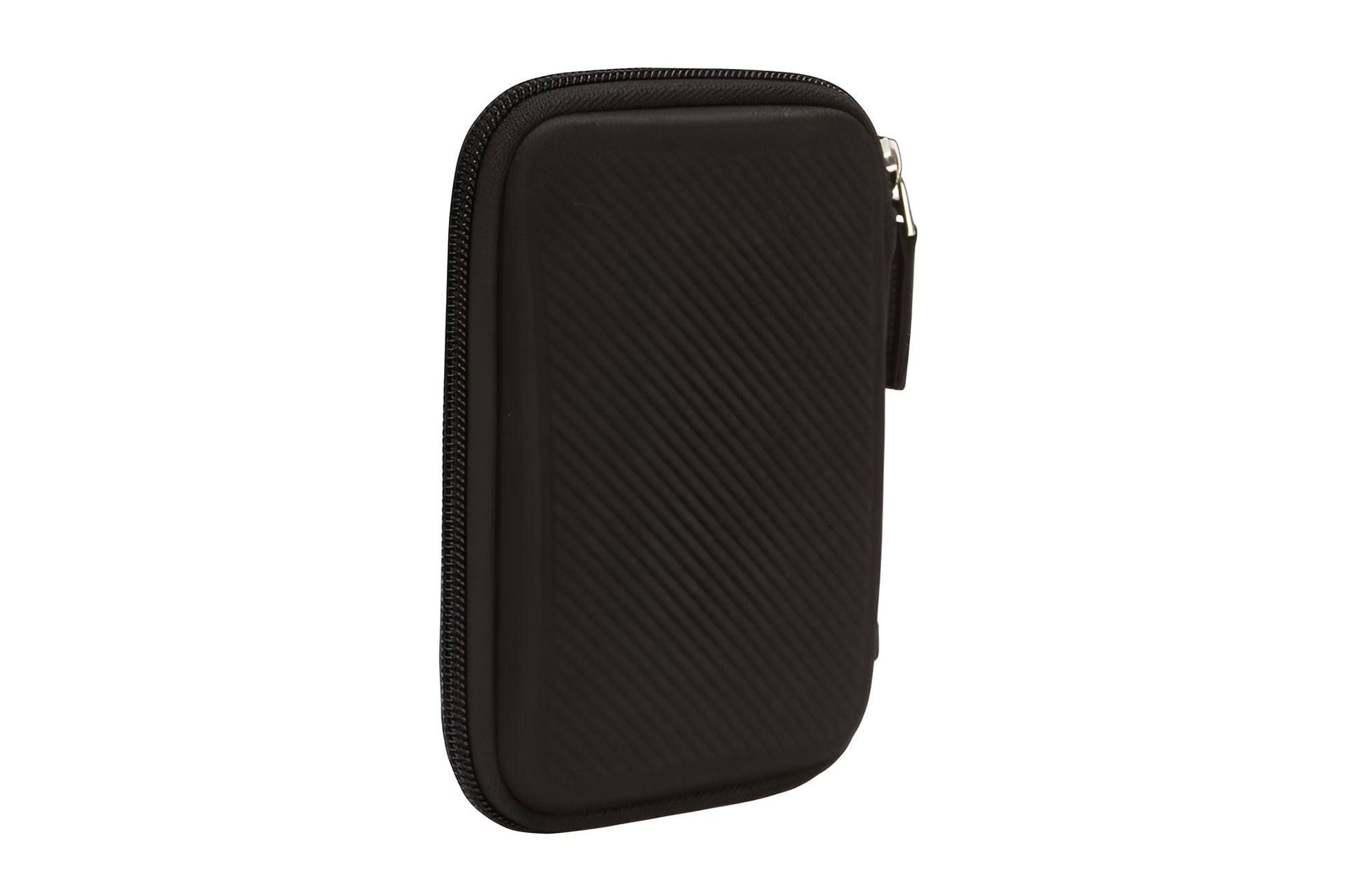 A black Case Logic portable hard drive case, designed for durability and easy transport of data storage solutions.
