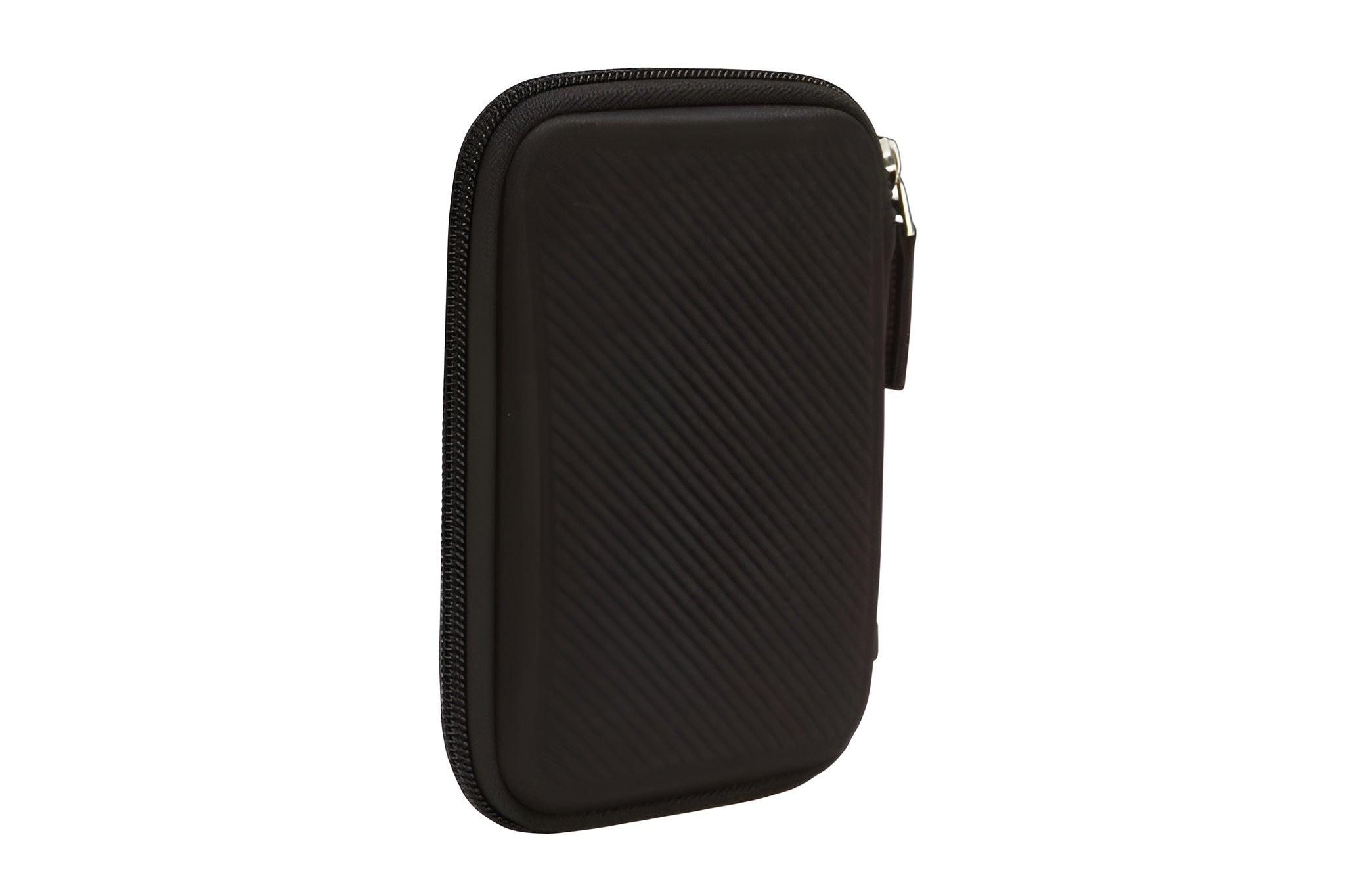 A black Case Logic portable hard drive case, designed for durability and easy transport of data storage solutions.