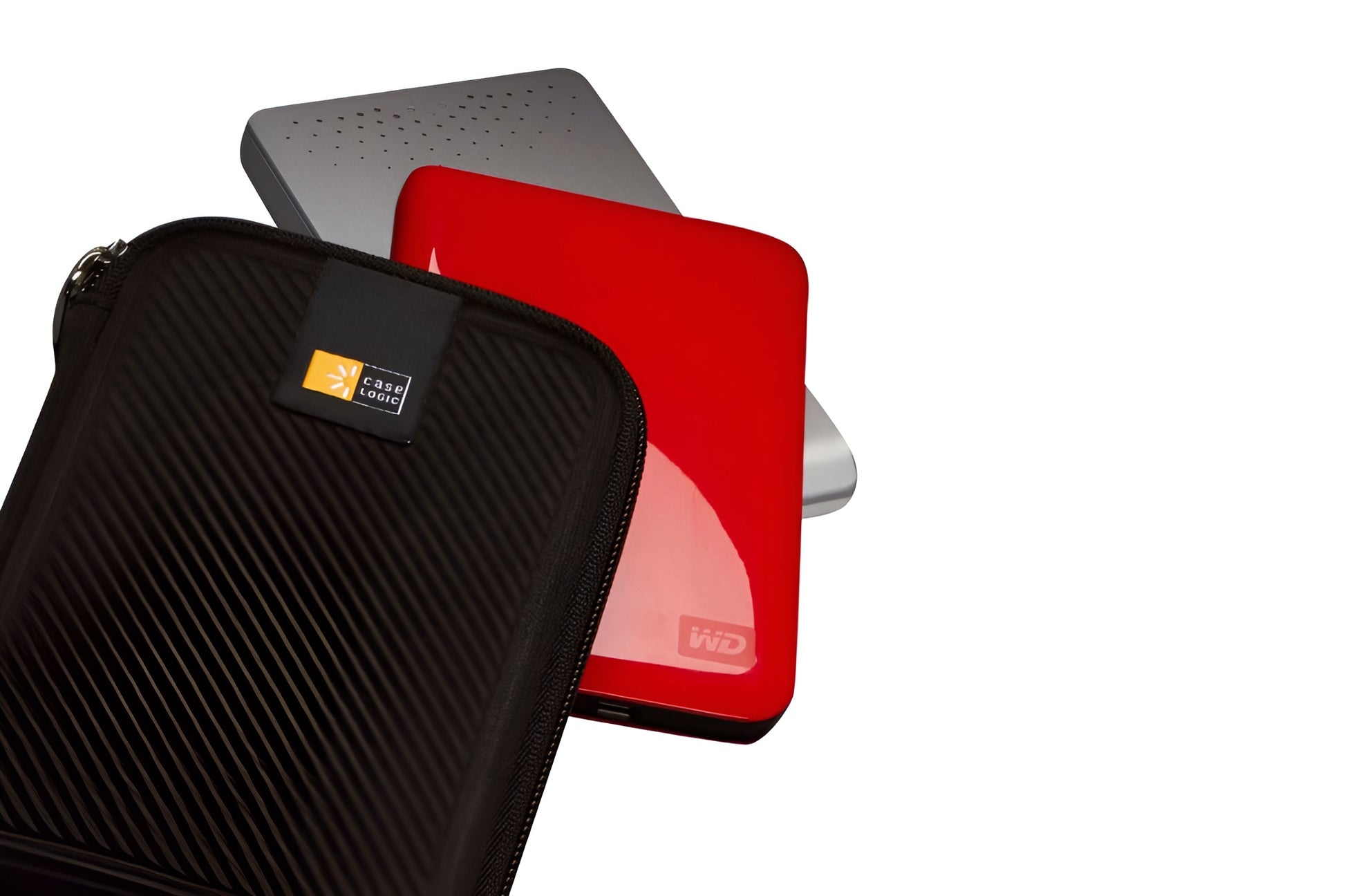 A black Case Logic portable hard drive case, designed for durability and easy transport of data storage solutions.