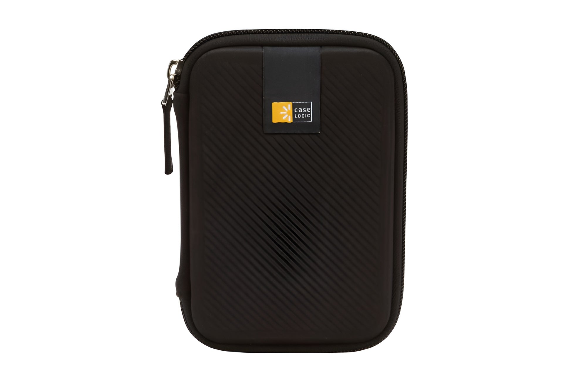 A black Case Logic portable hard drive case, designed for durability and easy transport of data storage solutions.