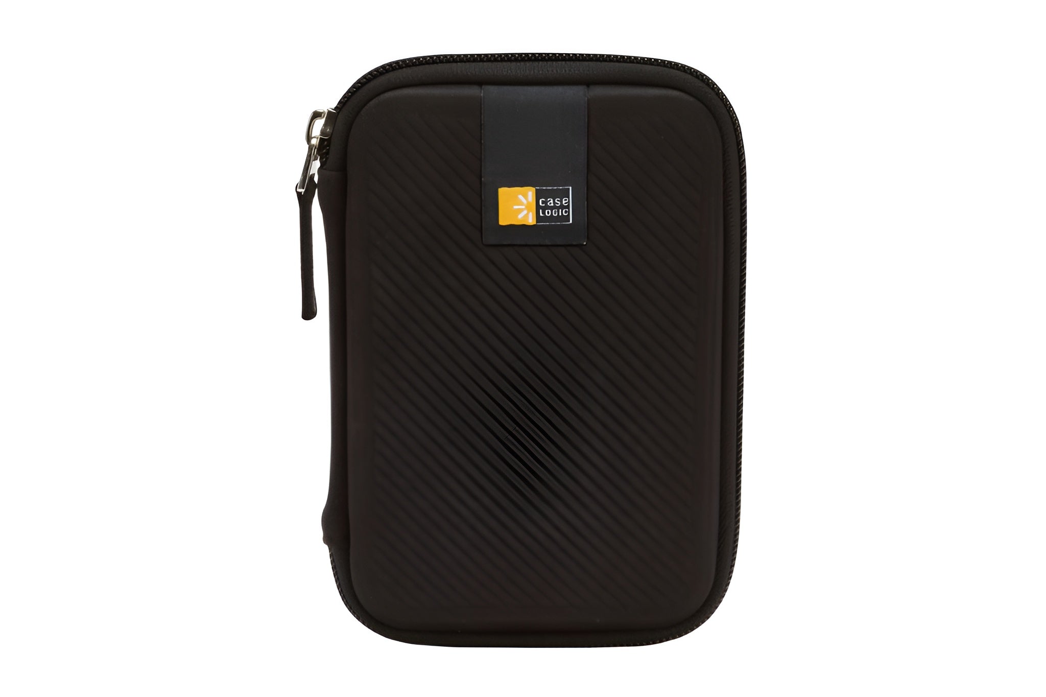 A black Case Logic portable hard drive case, designed for durability and easy transport of data storage solutions.