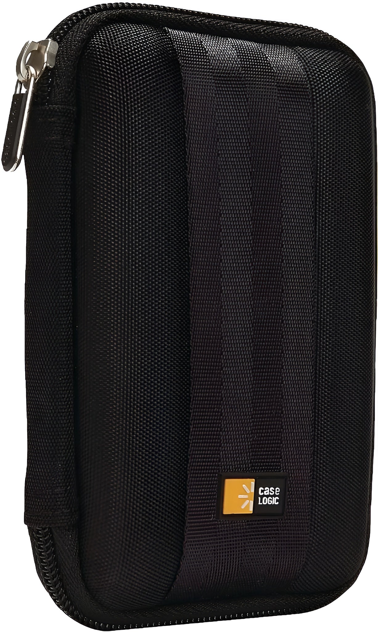 A black Case Logic portable hard drive case, designed for durability and easy transport of data storage solutions.