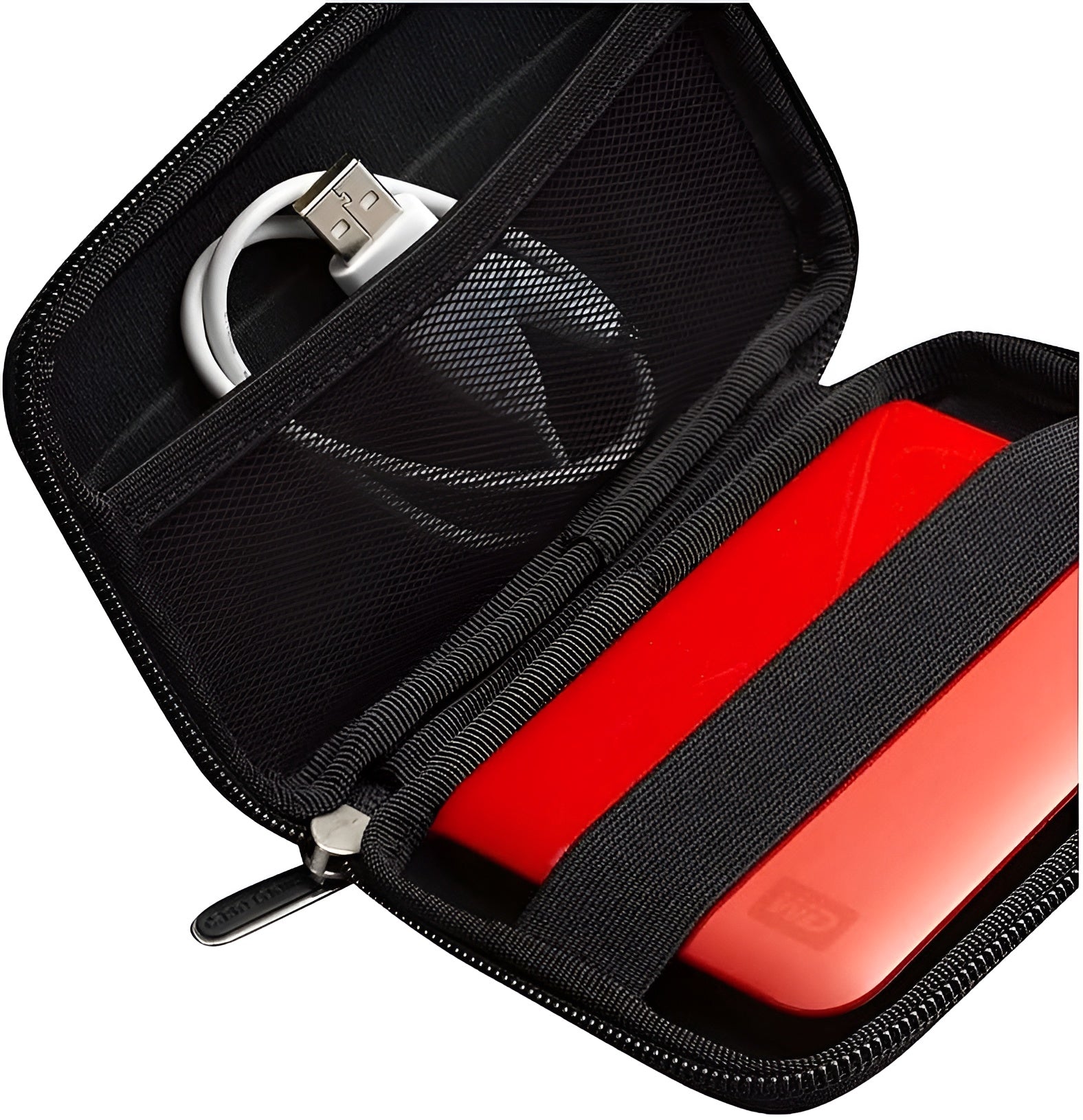 A black Case Logic portable hard drive case, designed for durability and easy transport of data storage solutions.