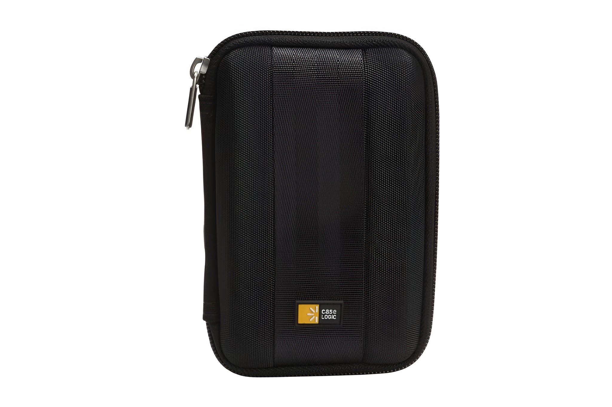 A black Case Logic portable hard drive case, designed for durability and easy transport of data storage solutions.