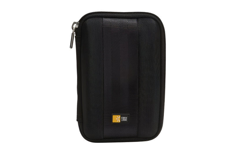 A black Case Logic portable hard drive case, designed for durability and easy transport of data storage solutions.
