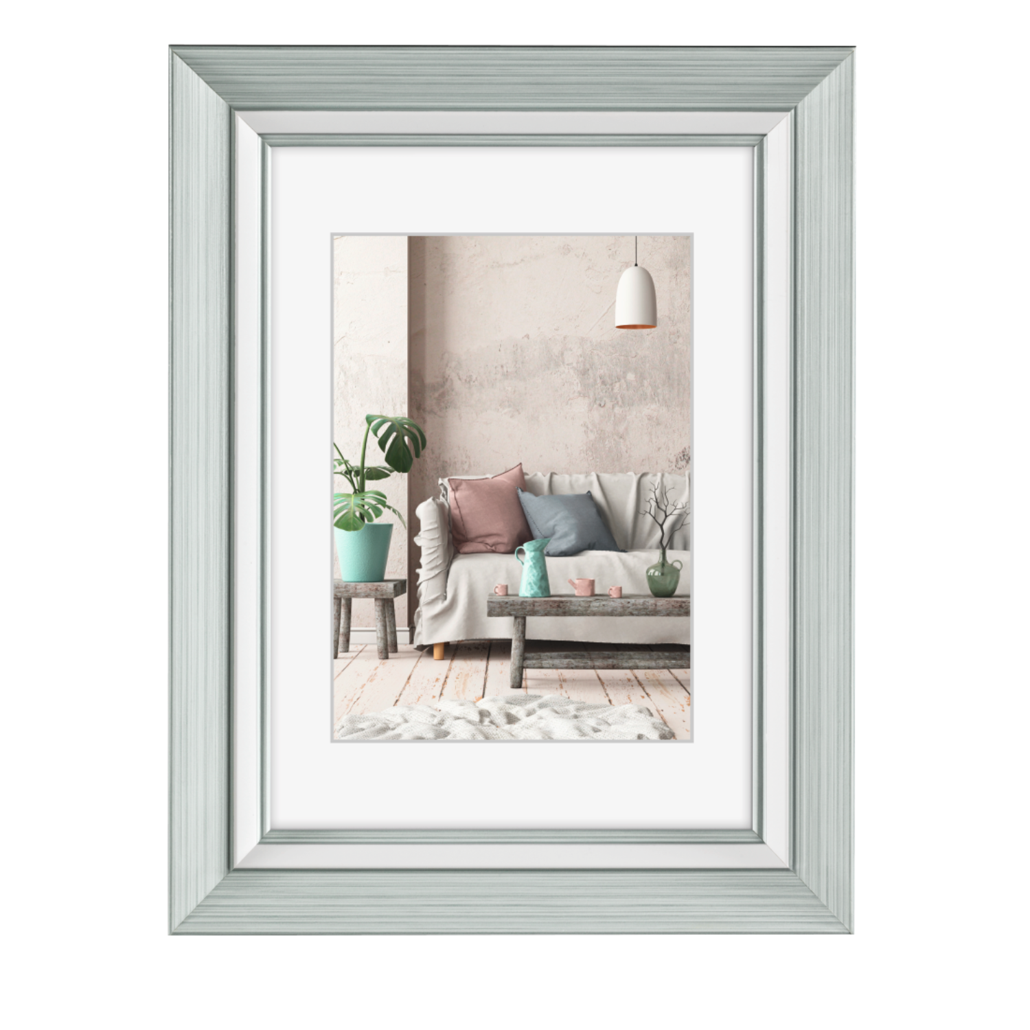 A Hama photo frame featuring a beautifully arranged living room, highlighting comfort and elegance in design.
