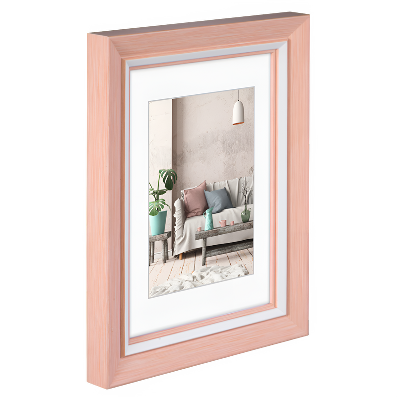 A pink Hama photo frame featuring a beautifully arranged living room, highlighting comfort and elegance in design.