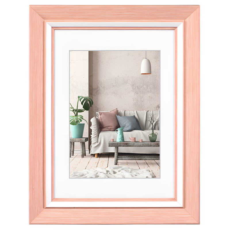 A pink Hama photo frame featuring a beautifully arranged living room, highlighting comfort and elegance in design.