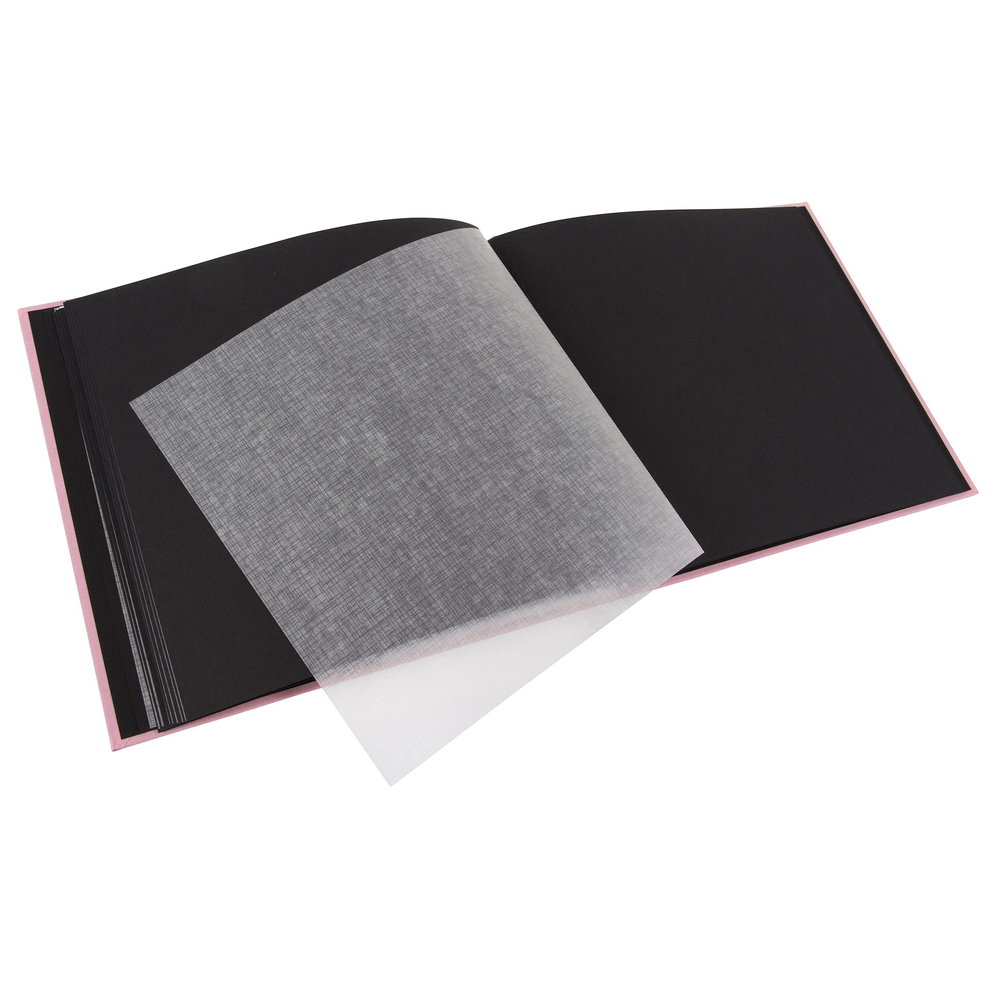 A Goldbuch rose photo album with a cover illustration of a blue wooden gate, showcasing its hardcover design and black pages.