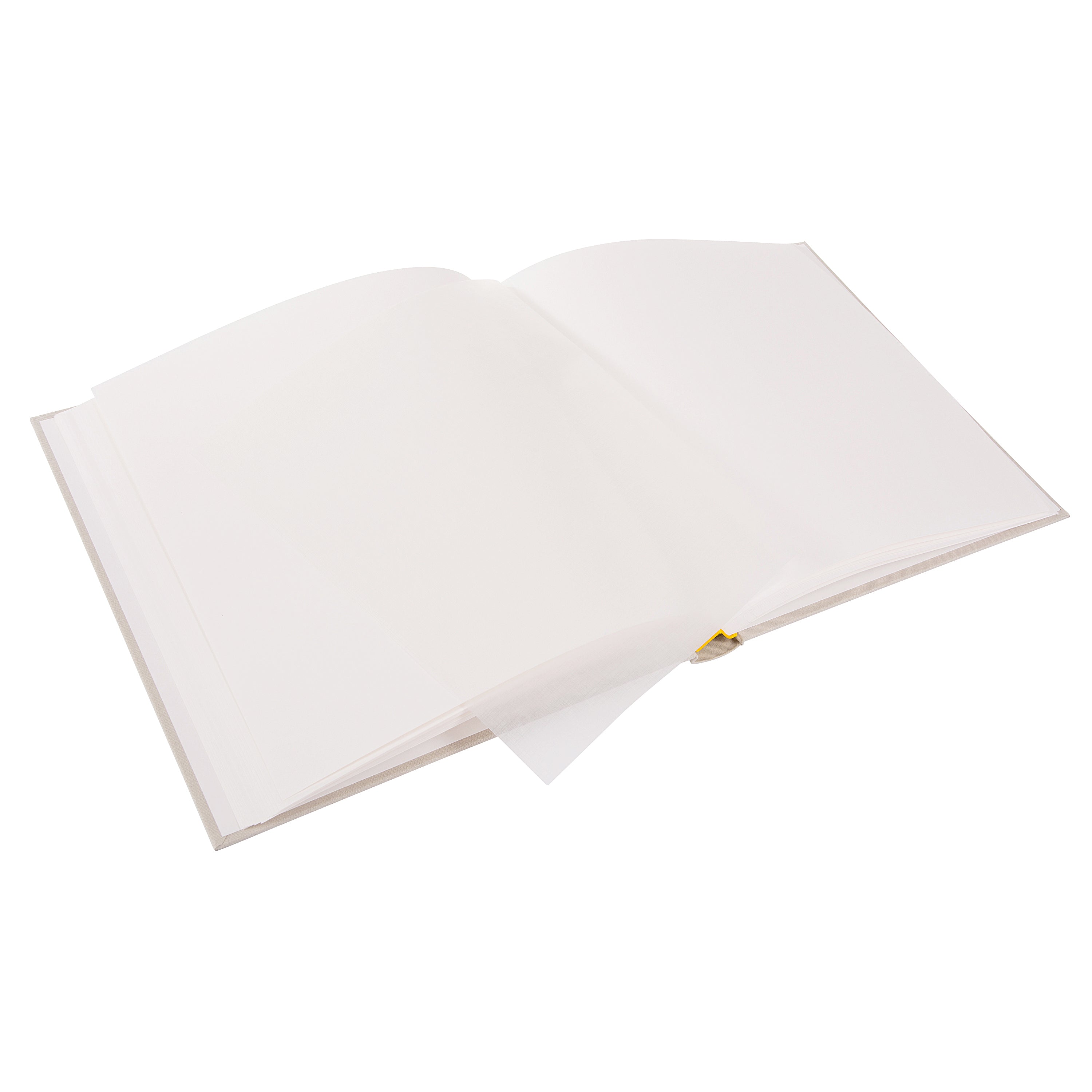A Goldbuch sandgrey photo album with a cover illustration of the Eiffel tower, showcasing its hardcover design and white pages.