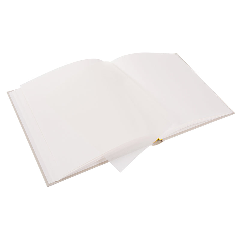 A Goldbuch sandgrey photo album with a cover illustration of the Eiffel tower, showcasing its hardcover design and white pages.