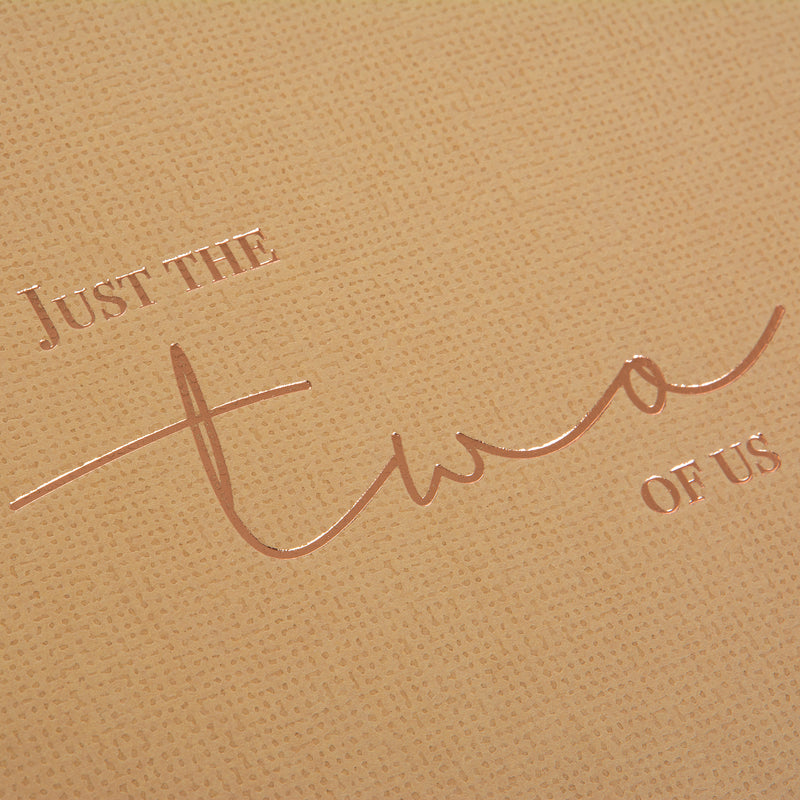 Goldbuch photo album in brown, titled "Just the two of Us," designed to hold cherished photographs and memories.