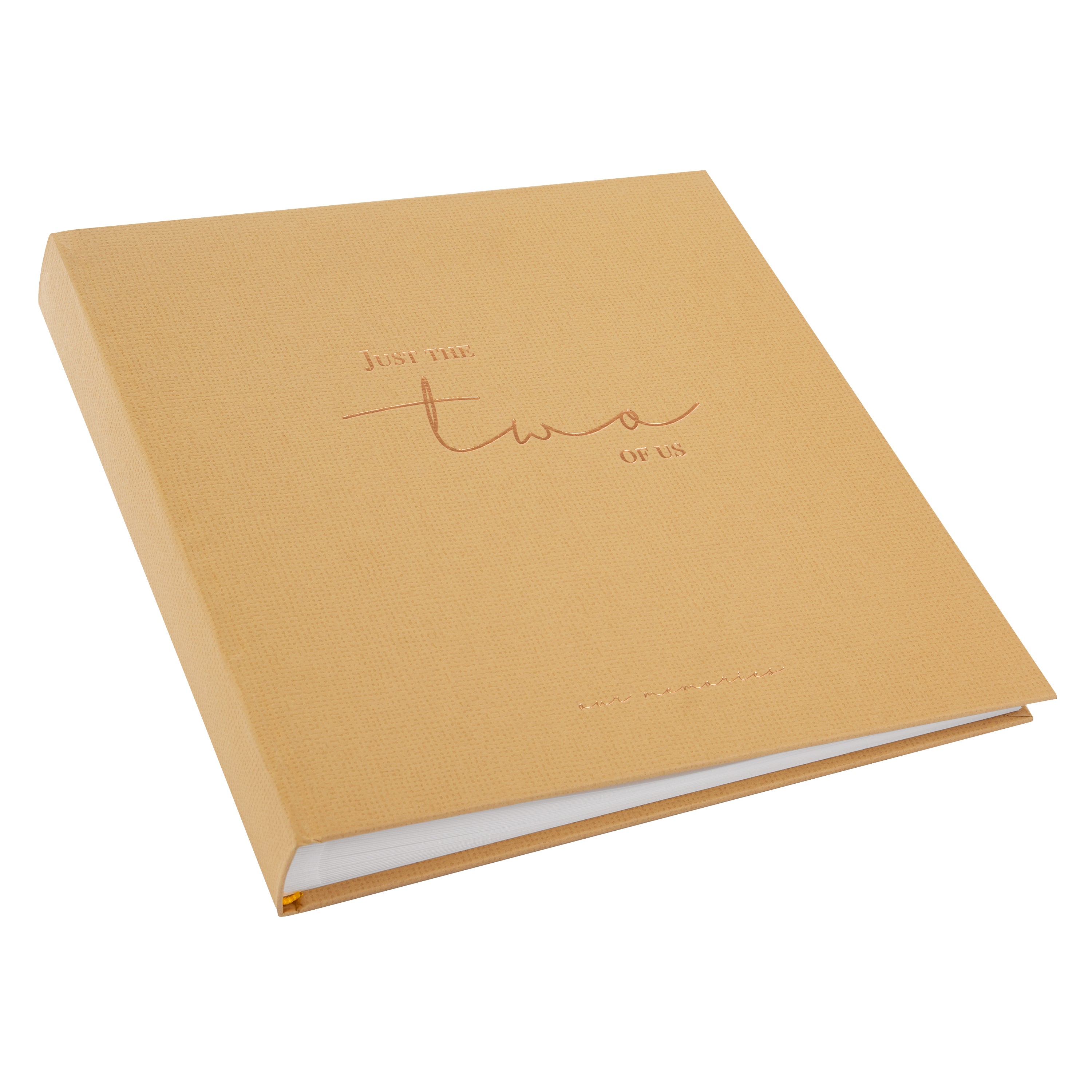 Goldbuch photo album in brown, titled "Just the two of Us," designed to hold cherished photographs and memories.
