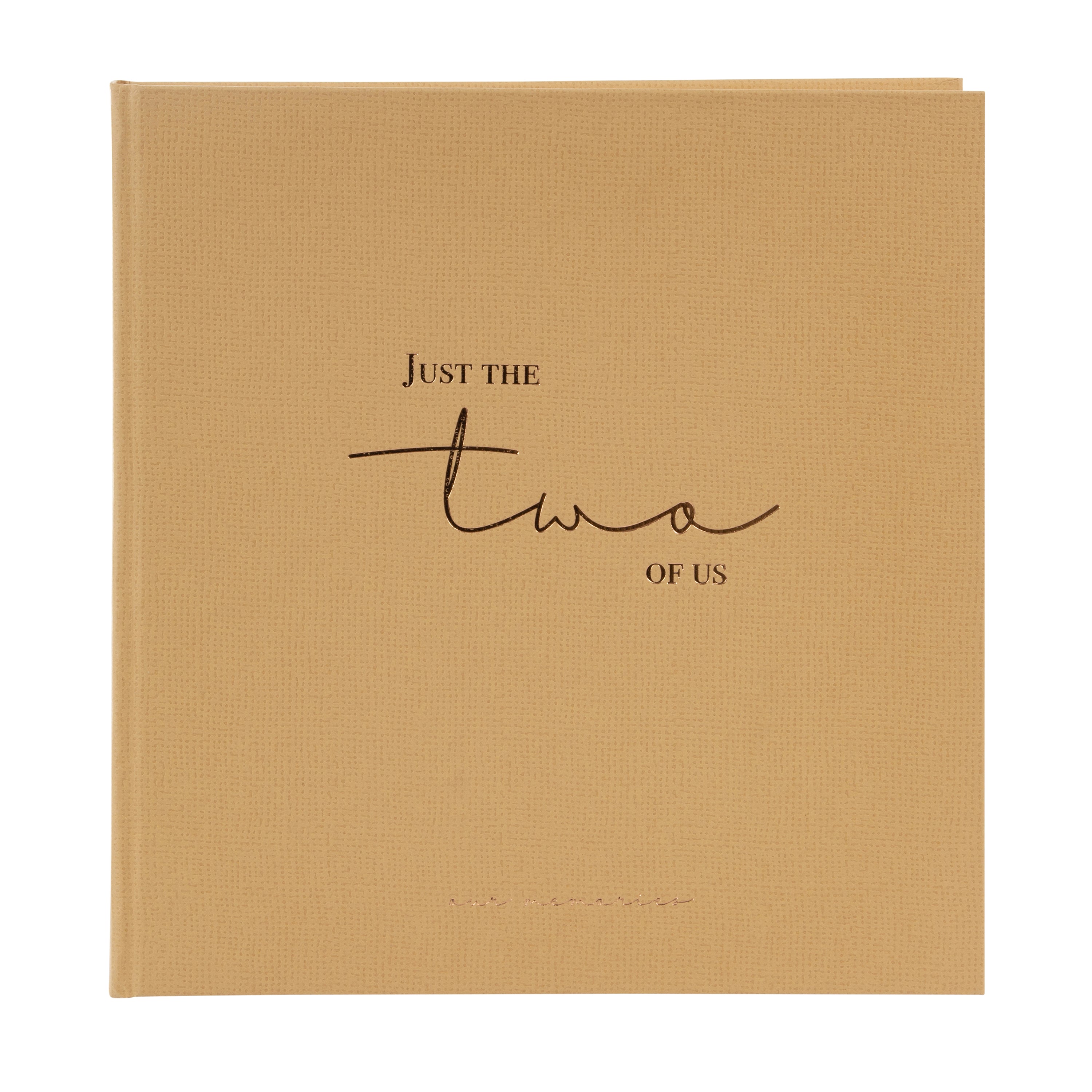 Goldbuch photo album in brown, titled "Just the two of Us," designed to hold cherished photographs and memories.