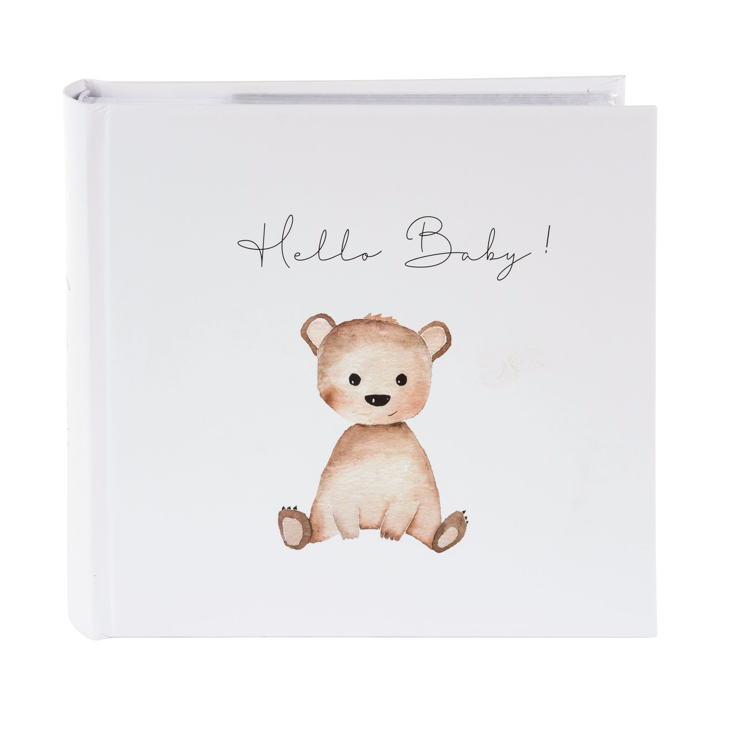 A Goldbuch photo album displaying two baby book covers, one with a bear and the other with an elephant.