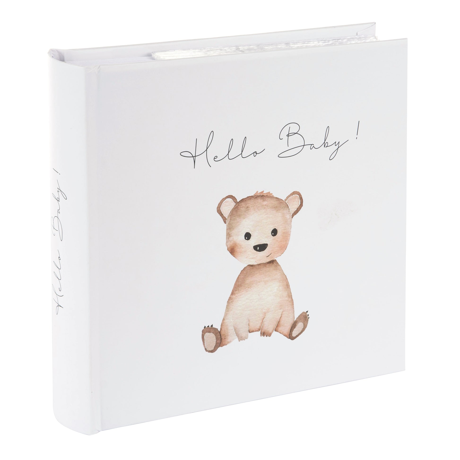 A Goldbuch photo album displaying two baby book covers, one with a bear and the other with an elephant.