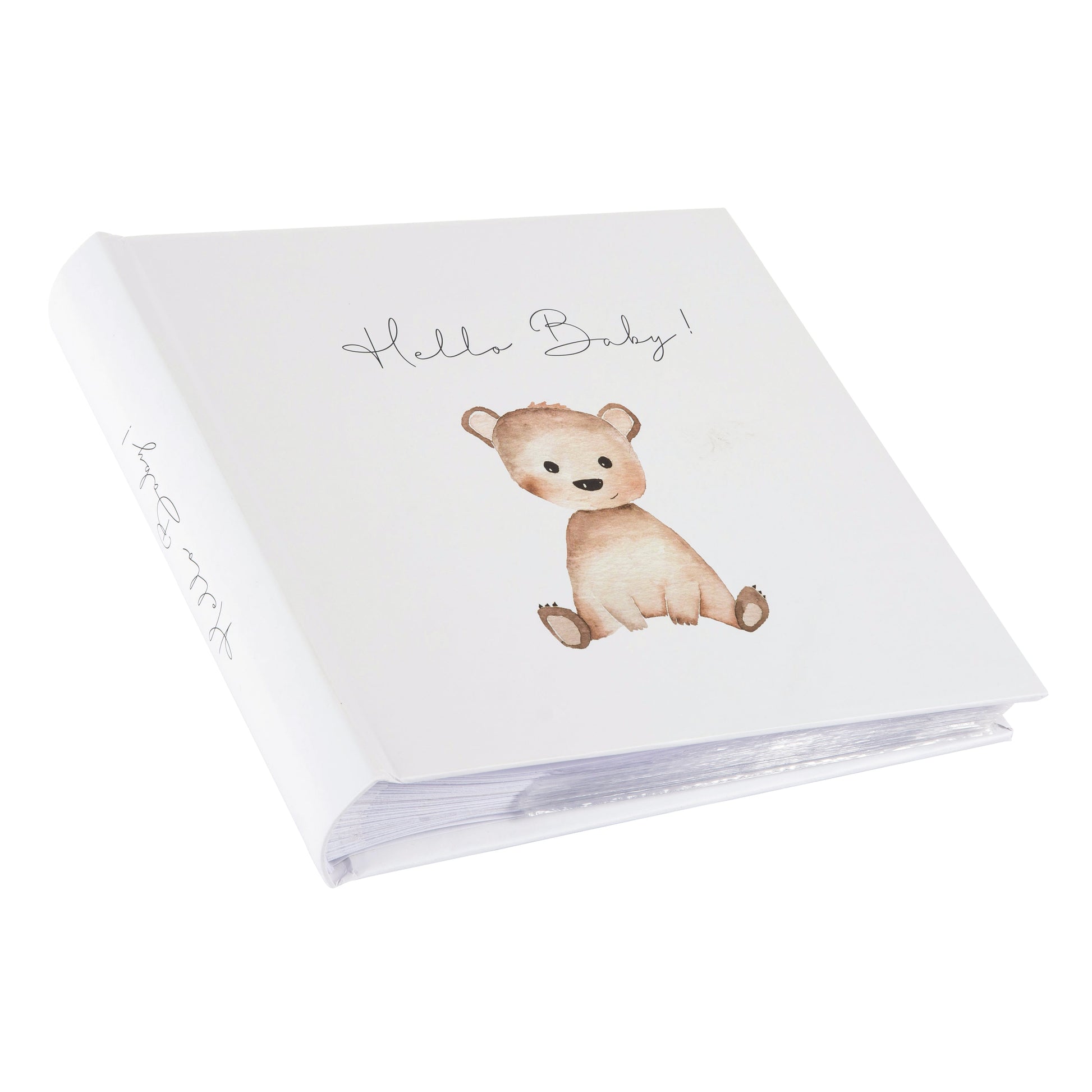 A Goldbuch photo album displaying two baby book covers, one with a bear and the other with an elephant.