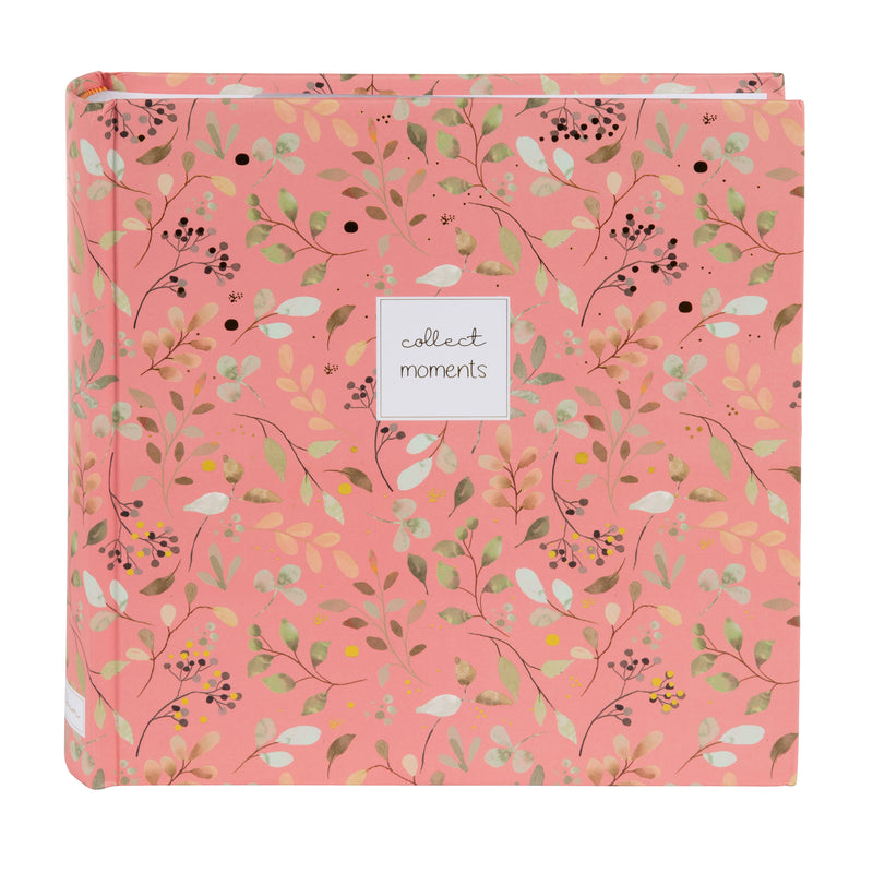 Goldbuch floral photo albums in pink and green, featuring a white label, arranged on a surface, resembling a photo album.