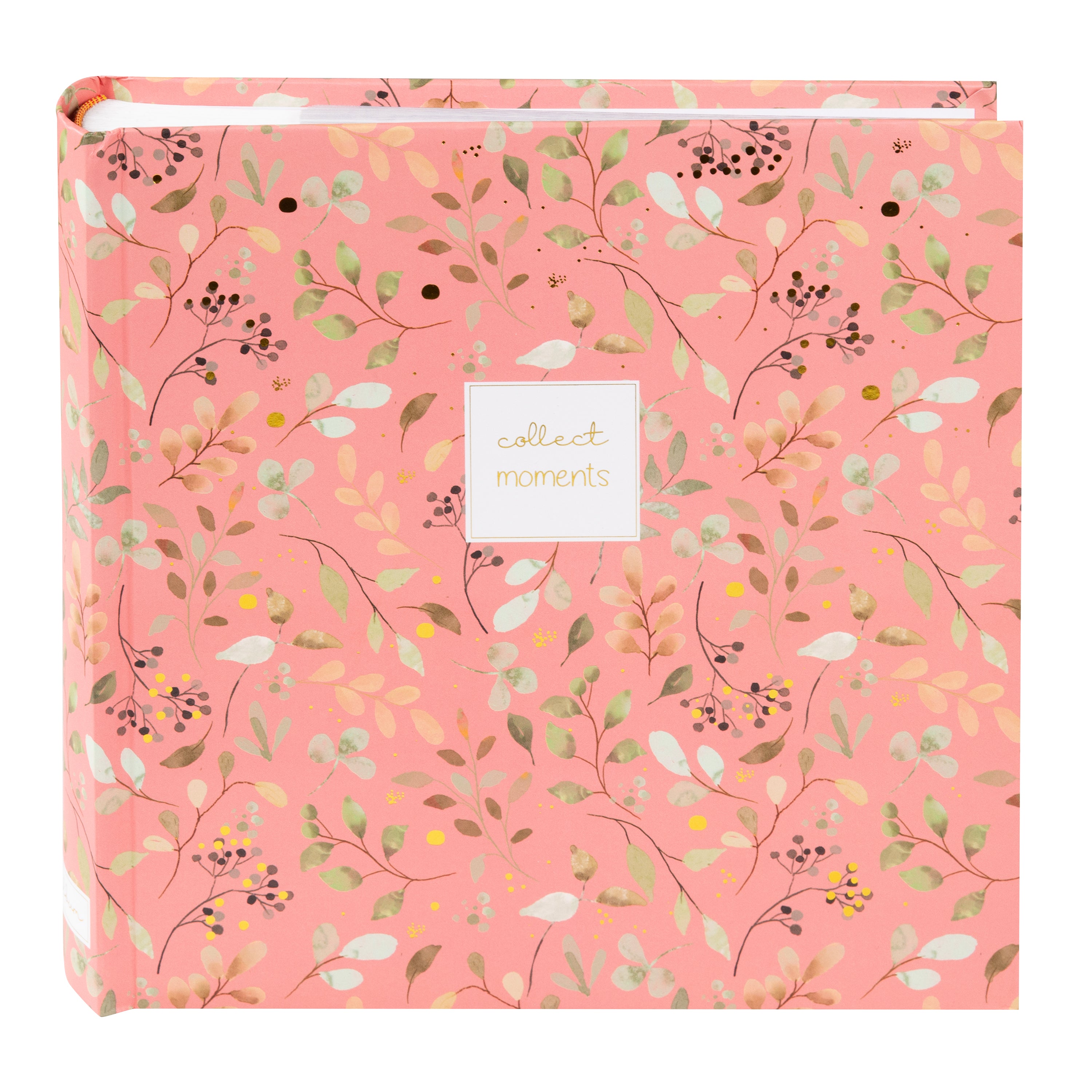 Goldbuch floral photo albums in pink and green, featuring a white label, arranged on a surface, resembling a photo album.