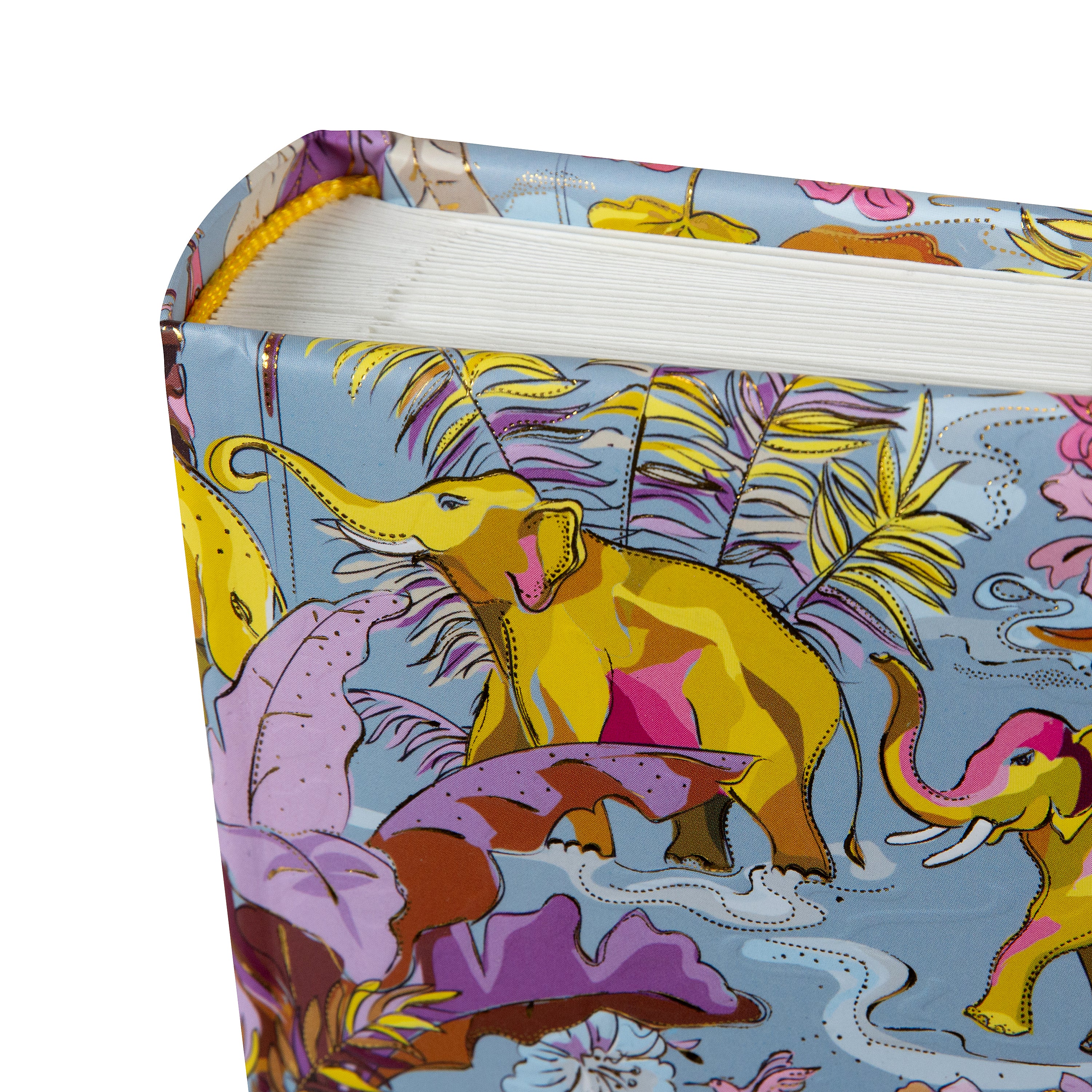 Goldbuch spiral photo album with tropical animal and plant motives on a light blue background.