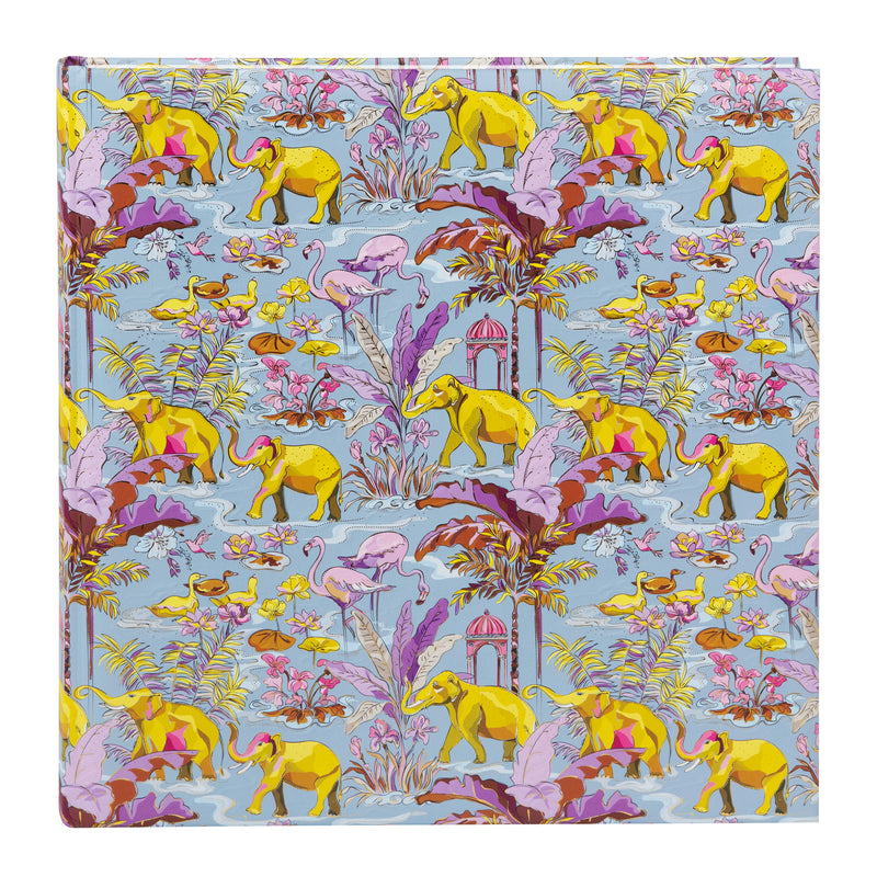 Goldbuch spiral photo album with tropical animal and plant motives on a light blue background.